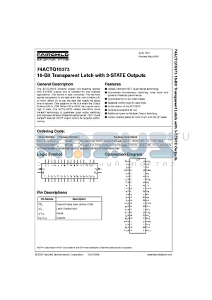 74ACTQ16373MTD datasheet - 16-Bit Transparent Latch with 3-STATE Outputs