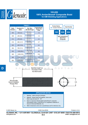 103-026-004 datasheet - 100% AmberStrand Composite Braid