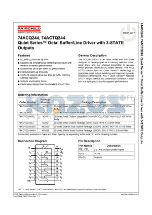 74ACTQ244MSA datasheet - Quiet Series Octal Buffer/Line Driver with 3-STATE Outputs