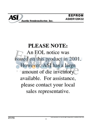 AS8ER128K32 datasheet - 128K x 32 EEPROM Radiation Tolerant EEPROM Memory Array AVAILABLE AS MILITARY
