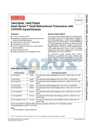 74ACTQ245 datasheet - Quiet Series Octal Bidirectional Transceiver with 3-STATE Inputs/Outputs