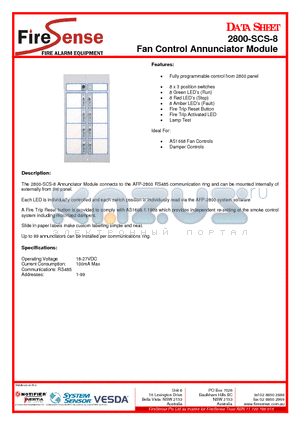 2800-SCS-8 datasheet - Fan Control Annunciator Module