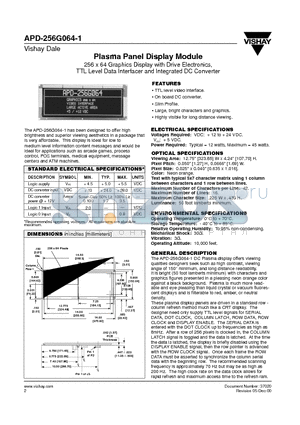 280105-05 datasheet - Plasma Panel Display Module 256 x 64 Graphics Display with Drive Electronics, TTL Level Data Interfacer and Integrated DC Converter