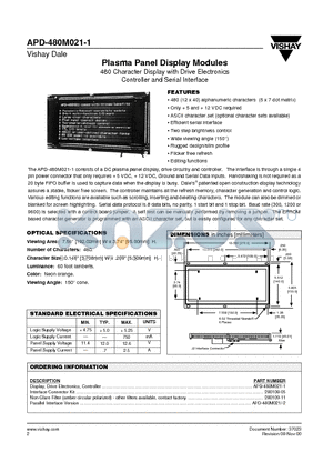 280109-11 datasheet - Plasma Panel Display Modules 480 Character Display with Drive Electronics Controller and Serial Interface