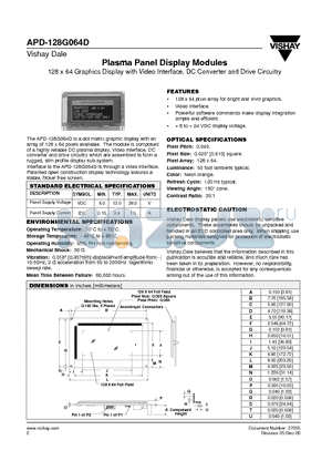 280109-19 datasheet - Plasma Panel Display Modules 128 x 64 Graphics Display with Video Interface, DC Converter and Drive Circuitry