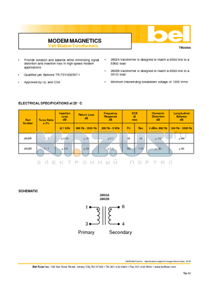 2802A datasheet - MODEM MAGNETICS V.90 Modem Transformers