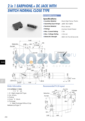 010163FB datasheet - 2 in 1 EARPHONE. DC JACK WITH SWITCH NORMAL CLOSE TYPE
