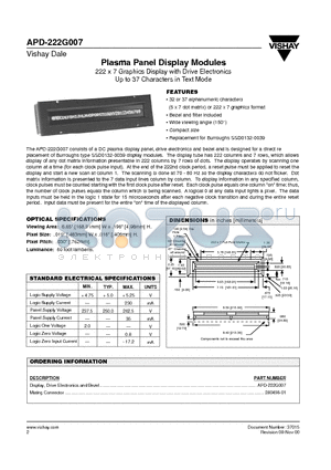 280498-01 datasheet - Plasma Panel Display Modules 222 x 7 Graphics Display with Drive Electronics Up to 37 Characters in Text Mode