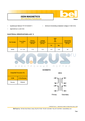 2805A datasheet - ISDN MAGNETICS UPO Interface Transformer