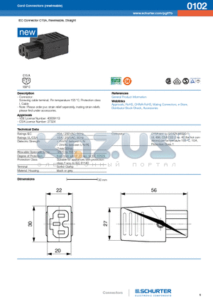 0102-H-ABC0-D-EJ datasheet - IEC Connector C15A, Rewireable, Straight