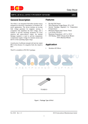 AH41Z3-AG1 datasheet - BIPOLAR HALL-EFFECT POSITION SENSORS