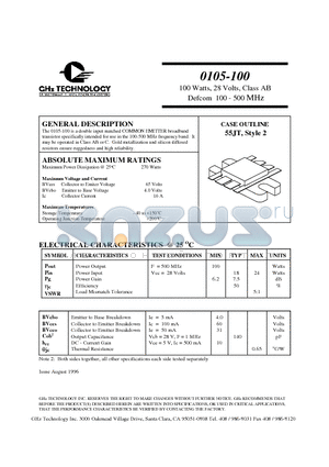 0105-100 datasheet - 100 Watts, 28 Volts, Class AB Defcom 100 - 500 MHz