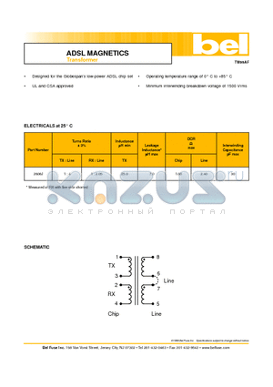 2808J datasheet - ADSL MAGNETICS Transformer