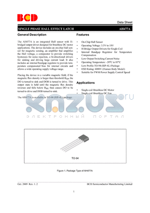 AH477A datasheet - SINGLE PHASE HALL EFFECT LATCH