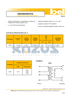 2809B datasheet - ISDN MAGNETICS Global U Interface Transformer