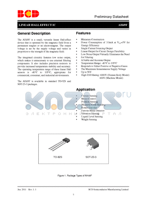 AH49F datasheet - LINEAR HALL EFFECT IC Miniature Construction