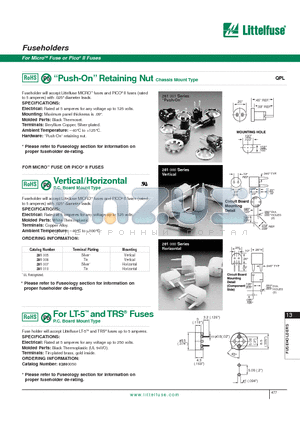 2810008H datasheet - Fuseholders - For MicroTM Fuse or Pico II Fuses