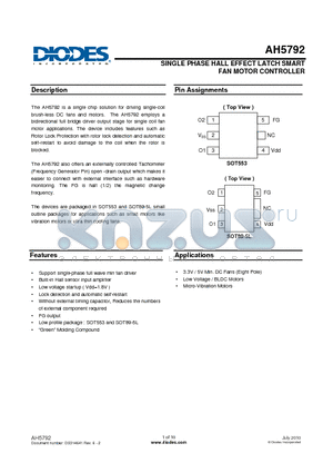 AH5792_10 datasheet - SINGLE PHASE HALL EFFECT LATCH SMART FAN MOTOR CONTROLLER