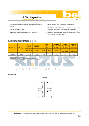 2810D datasheet - ADSL Magnetics GlobeSpan RADSL CO