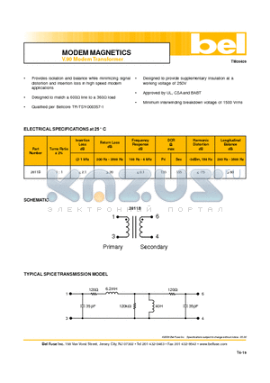 2811B datasheet - MODEM MAGNETICS V.90 Modem Transformer