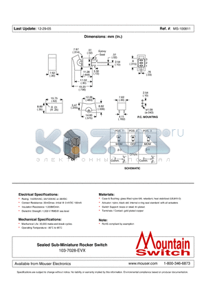 103-7028-EVX datasheet - Sealed Sub-Miniature Rocker Switch