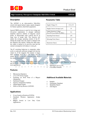 AH9248 datasheet - High Sensitivity Micropower Omnipolar Hall-Effect Switch