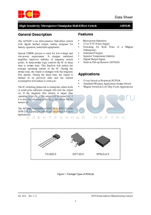 AH9248 datasheet - High Sensitivity Micropower Omnipolar Hall-Effect Switch