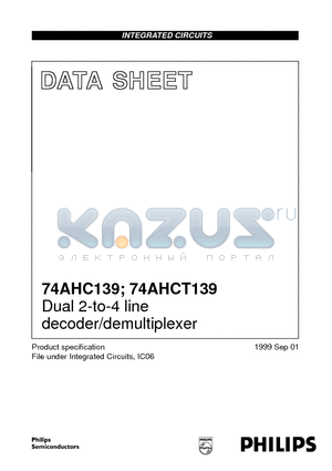 74AHC139D datasheet - Dual 2-to-4 line decoder/demultiplexer