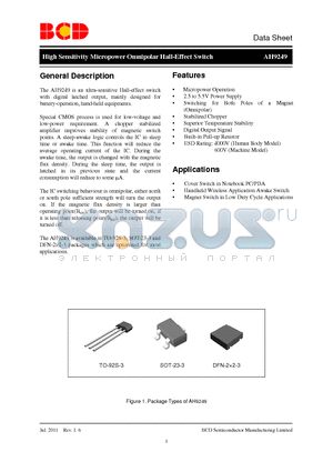 AH9249_11 datasheet - High Sensitivity Micropower Omnipolar Hall-Effect Switch