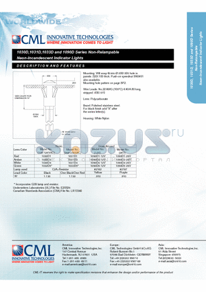 1030D datasheet - Neon-Incandescent Indicator Lights