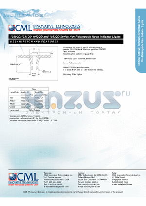 1030QD datasheet - Non-Relampable Neon Indicator Lights