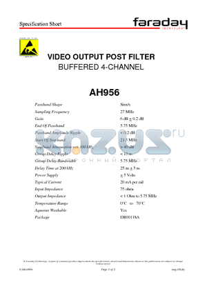 AH956 datasheet - VIDEO OUTPUT POST FILTER