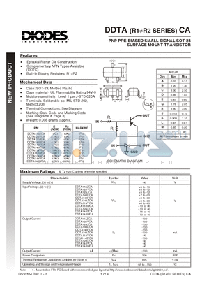 DDTA113ZCA datasheet - PNP PRE-BIASED SMALL SIGNAL SOT-23 DUAL SURFACE MOUNT TRANSISTOR