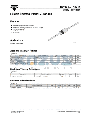 1N4702 datasheet - Silicon Epitaxial Planar Z-Diodes