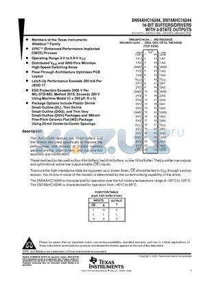 74AHC16244DGGRG4 datasheet - 16-BIT BUFFERS/DRIVERS WITH 3-STATE OUTPUTS