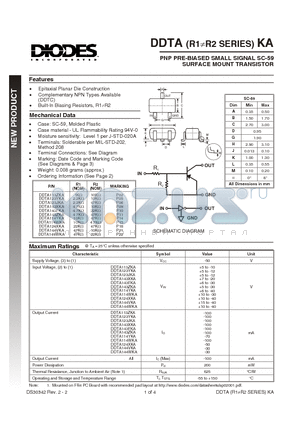 DDTA113ZKA datasheet - PNP PRE-BIASED SMALL SIGNAL SC-59 SURFACE MOUNT TRANSISTOR