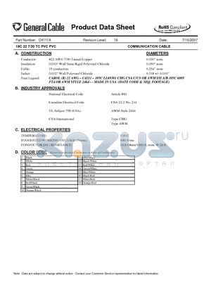C4111A datasheet - 18C 22 7/30 TC PVC PVC COMMUNICATION CABLE