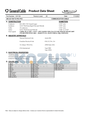 C4113A datasheet - 25C 22 7/30 TC PVC PVC COMMUNICATION CABLE