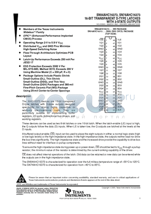 74AHC16373DGGRE4 datasheet - 16-BIT TRANSPARENT D-TYPE LATCHES WITH 3-STATE OUTPUTS