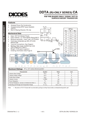 DDTA114GCA datasheet - PNP PRE-BIASED SMALL SIGNAL SOT-23 SURFACE MOUNT TRANSISTOR