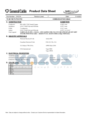 C4121A datasheet - 7C 20 7/28 TC PVC PVC COMMUNICATION CABLE