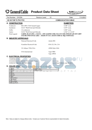 C4123A datasheet - 12C 20 7/28 TC PVC PVC COMMUNICATION CABLE