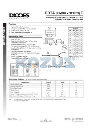 DDTA114TE datasheet - PNP PRE-BIASED SMALL SIGNAL SOT-523 SURFACE MOUNT TRANSISTOR