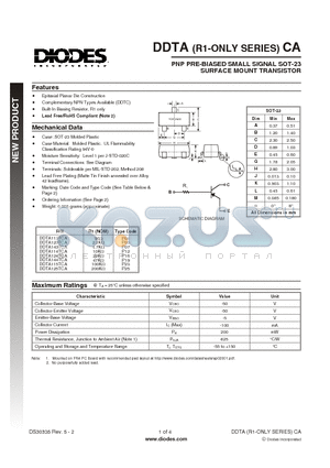 DDTA114TCA datasheet - PNP PRE-BIASED SMALL SIGNAL SOT-23 SURFACE MOUNT TRANSISTOR