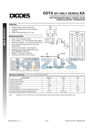 DDTA114TKA datasheet - PNP PRE-BIASED SMALL SIGNAL SC-59 SURFACE MOUNT TRANSISTOR