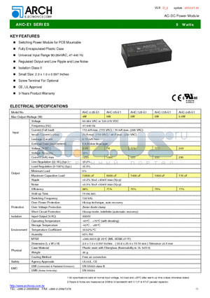 AHC-15S-E1 datasheet - AC-DC Power Module