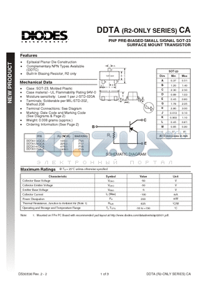 DDTA115GCA datasheet - PNP PRE-BIASED SMALL SIGNAL SOT-23 SURFACE MOUNT TRANSISTOR