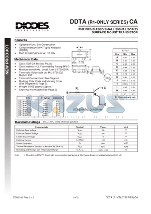 DDTA115TCA datasheet - PNP PRE-BIASED SMALL SIGNAL SOT-23 DUAL SURFACE MOUNT TRANSISTOR