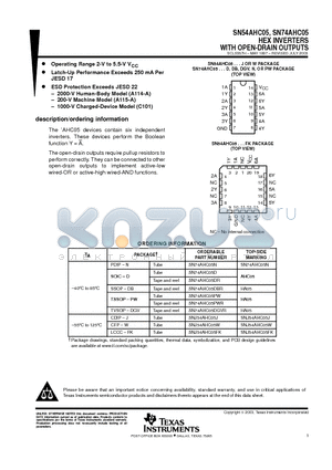 AHC05 datasheet - HEX INVERTERS WITH OPEN-DRAIN OUTPUTS