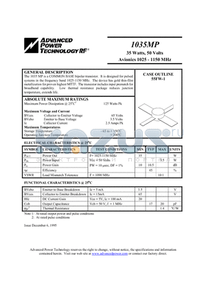 1035MP datasheet - 35 Watts, 50 Volts Avionics 1025 - 1150 MHz